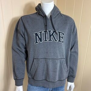 NIKE Gray Spellout Hoodie Mens Size XL Sweatshirt 90s Y2K Long Sleeve Flawed